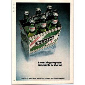 1981 Heineken Lager Beer 6 Pack Bottles Vintage Print Ad Holland Bar Wall Art
